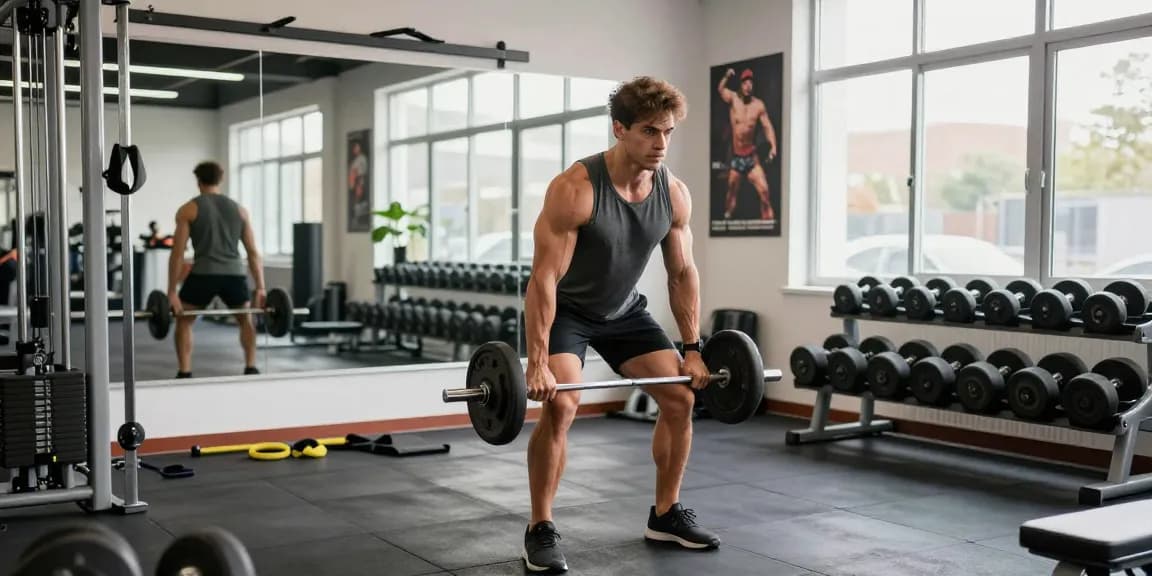Anabolika kaufen für Muskelaufbau: Bodybuilder bei intensivem Training im modernen Fitnessstudio mit Gewichten und motivierender Atmosphäre.