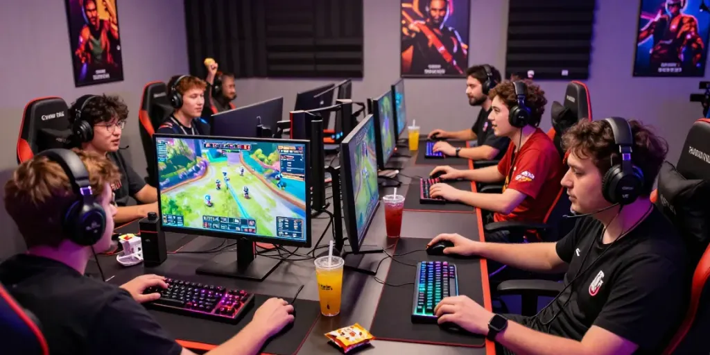 Engaged gamers celebrating their victories during a rokok88 login session in an electrifying esports community.