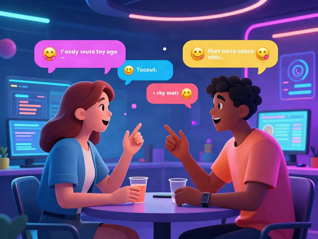 Exciting spicy AI chat scene featuring avatars in a lively virtual conversation.