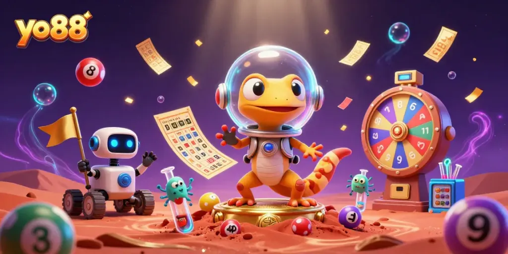 Catch thrilling moments at the golden casino on Mars with yo 88's vibrant lottery and prize elements.