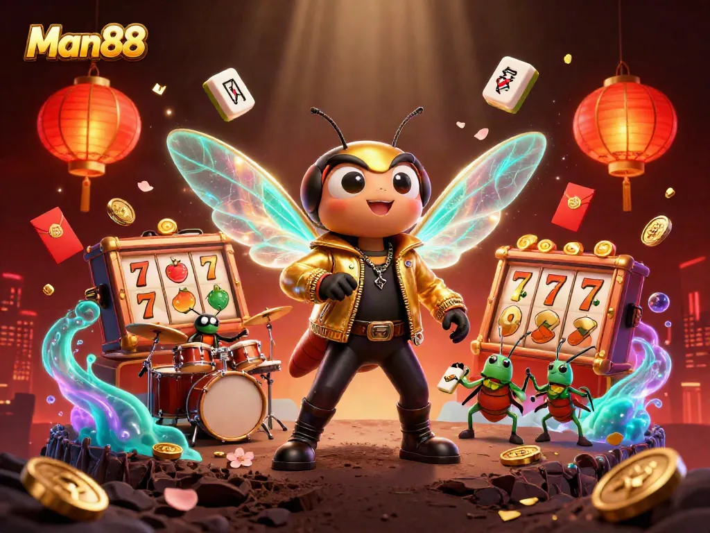 Man88 entertainers illuminate a thrilling online casino scene with dynamic slot reels and vibrant jackpots.