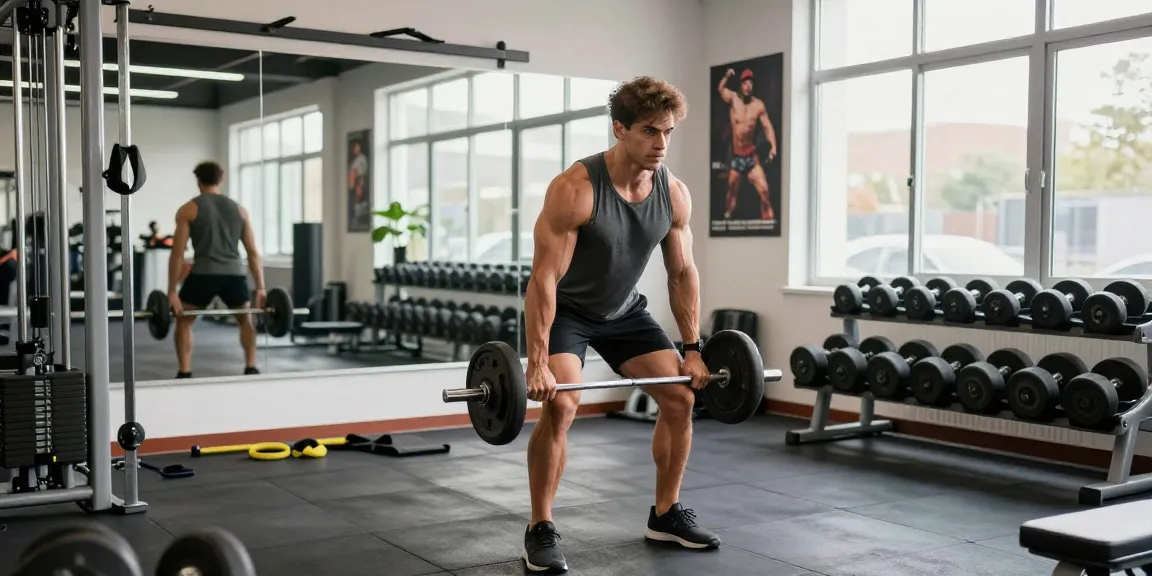 Anabolika kaufen für Muskelaufbau: Bodybuilder bei intensivem Training im modernen Fitnessstudio mit Gewichten und motivierender Atmosphäre.