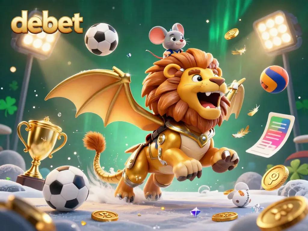 Engage with debet through thrilling 3D cartoon action featuring a victorious chimera and dynamic sports elements.