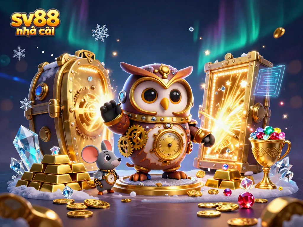 Engage with sv88 nhà cái through an immersive steampunk casino environment featuring whimsical characters and treasures.