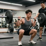 Anabolika Shop: Bodybuilder im Fitnessstudio bei intensivem Training mit Langhantel
