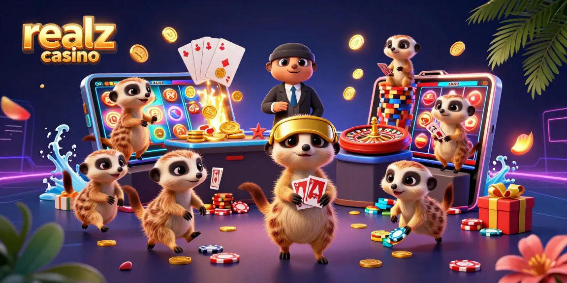 Experience the excitement at realz casino with meerkats orchestrating a vibrant gaming scene filled with winning action.